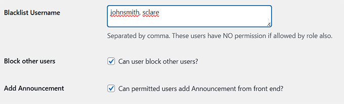 Dodaj użytkowników do czarnej listy w Front End PM