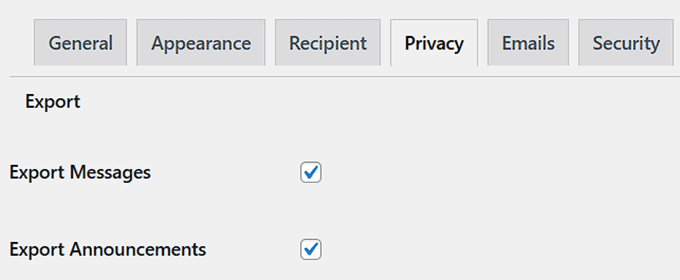 Skonfiguruj ustawienia eksportu wiadomości w Front End PM
