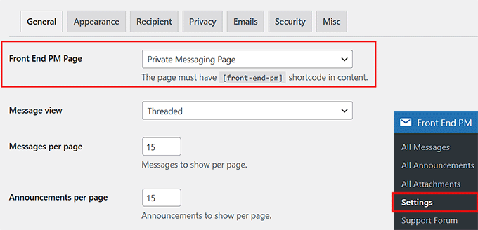Skonfiguruj ogólne ustawienia w Front End PM