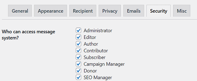 Skonfiguruj role użytkowników, które mają dostęp do systemu prywatnych wiadomości w Front End PM