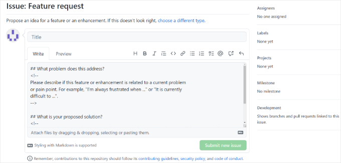 Ingresar los detalles de la solicitud de función