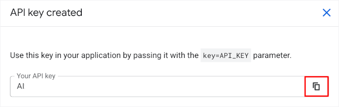 Copying the API key Copying the API key