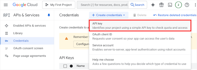 Creating API key Creating API key
