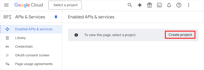 Creating a new project in Google Cloud Console Creating a new project in Google Cloud Console
