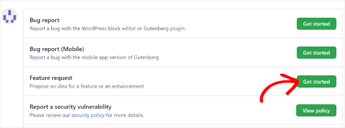 Seleccionar la opción de solicitud de función