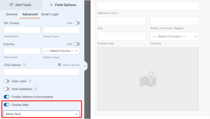 Displaying map below the field Displaying map below the field