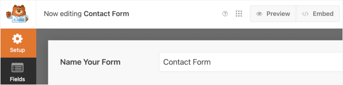 Giving the form a name Giving the form a name