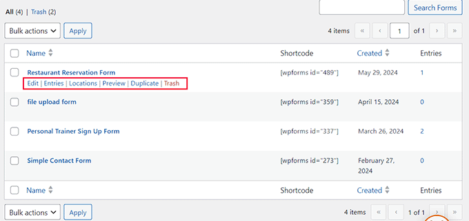 Click the Entries link Click the Entries link
