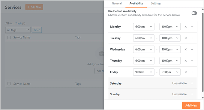 Configure availability for each service in Sugar Calendar Bookings Configure availability for each service in Sugar Calendar Bookings