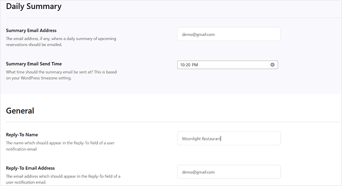 Configure email notification settings in Five Star Restaurant Reservations Configure email notification settings in Five Star Restaurant Reservations