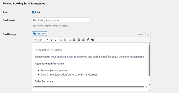 Edit email template in Sugar Calendar Bookings Edit email template in Sugar Calendar Bookings