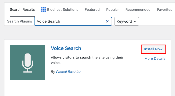 Installing the Voice Search plugin in WordPress