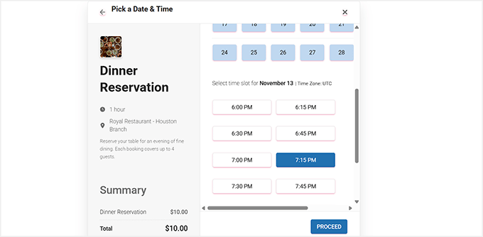 Preview of a restaurant reservation form created with Sugar Calendar Bookings Preview of a restaurant reservation form created with Sugar Calendar Bookings