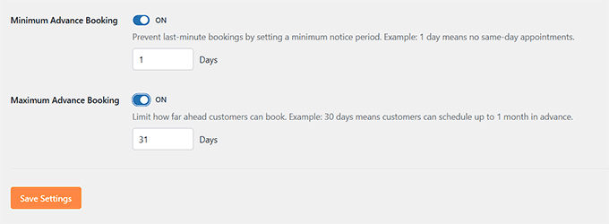 Set minimum and maximum advanced booking in Sugar Calendar Bookings Set minimum and maximum advanced booking in Sugar Calendar Bookings