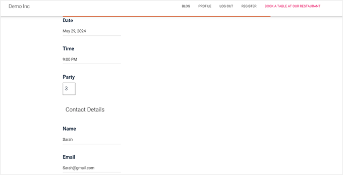 Simple booking form preview Simple booking form preview