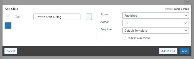 Unterseiten hinzufügen