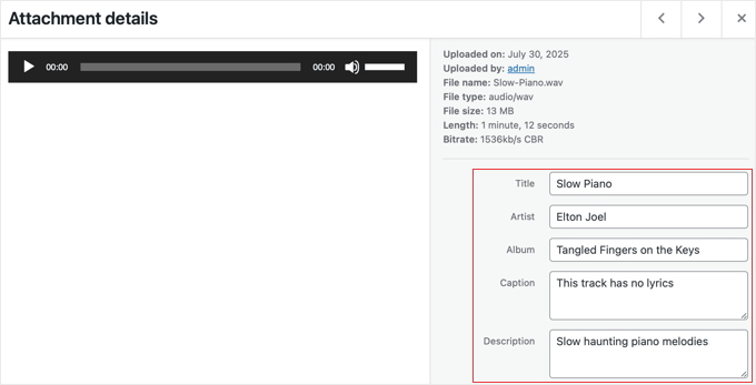 Editing Audio File Metadata in WordPress Editing Audio File Metadata in WordPress