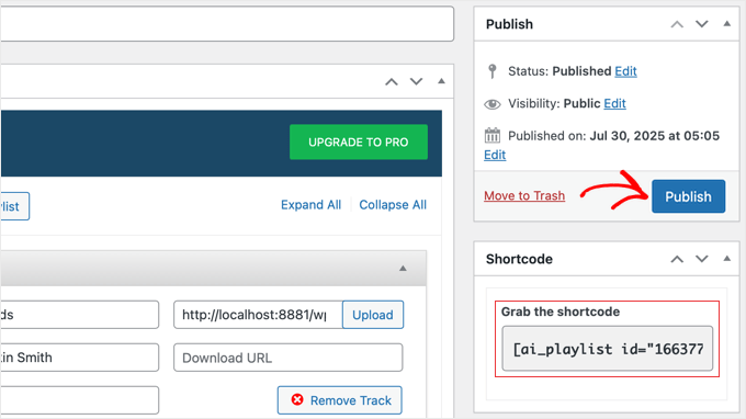 Publishing Your AudioIgniter Playlist and Copying the Shortcode Publishing Your AudioIgniter Playlist and Copying the Shortcode