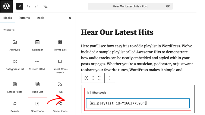 Adding AudioIgniter Shortcode to a Post Adding AudioIgniter Shortcode to a Post