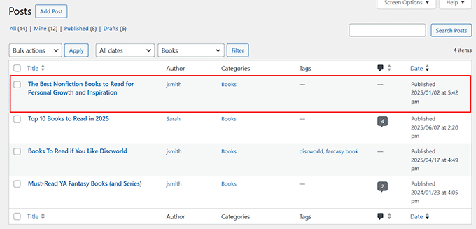 Back dated posts on the All Posts page