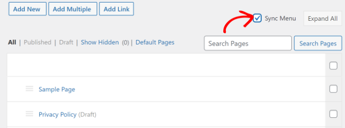 Aktivieren Sie die Option „Menü synchronisieren“