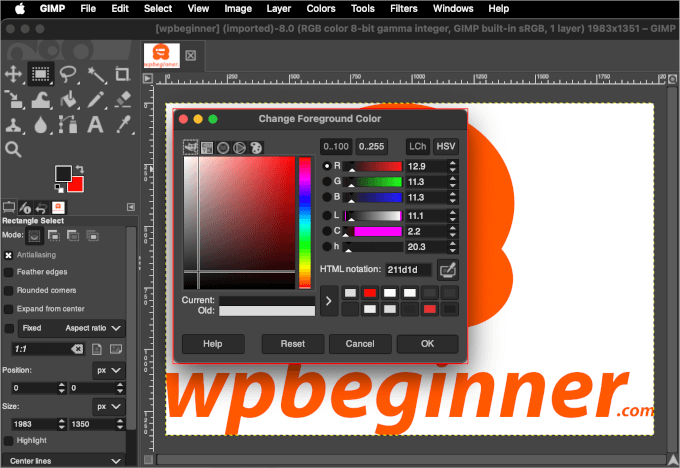 GIMP'in renk seçicisi