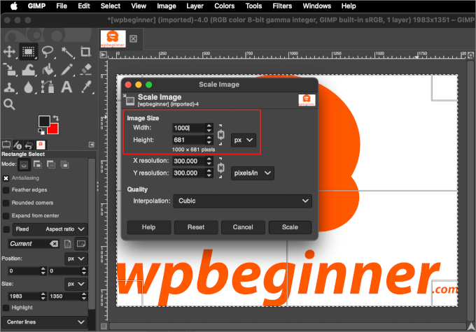 gimp-editor-scaleimage Adjusting image size in GIMP