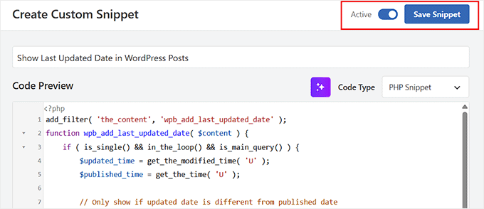 Save snippet for showing last updated date
