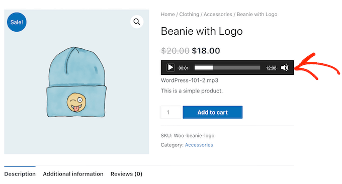 An audio player embedded on a WooCommerce product page An audio player embedded on a WooCommerce product page