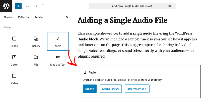 Adding a WordPress Audio Block Adding a WordPress Audio Block