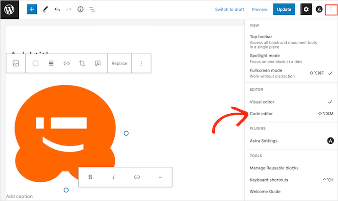 WordPress'teki kod düzenleyici menü öğesi