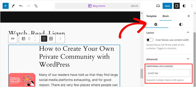 Adding a CSS class in the full-site editor Adding a CSS class in the full-site editor