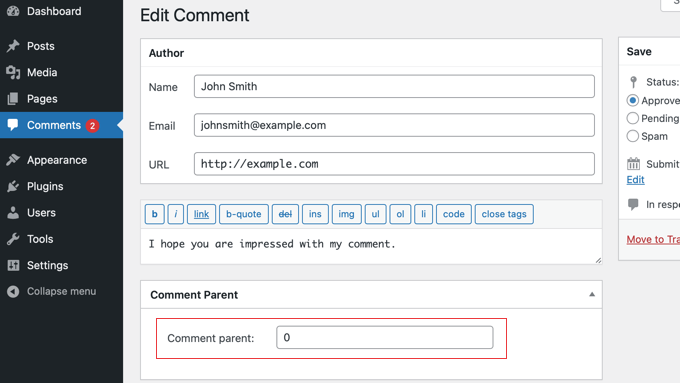 Comment Hacks - Commento Padre