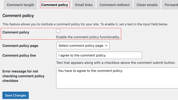 Comment Hacks - Impostazioni della policy dei commenti