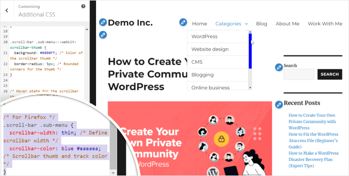 Changing the scrollbar's appearance in Firefox with CSS Changing the scrollbar's appearance in Firefox with CSS