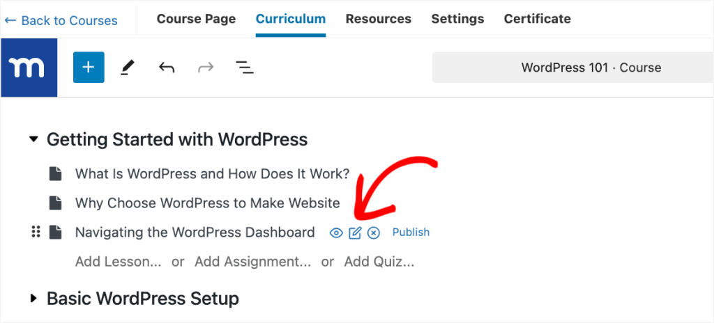 Editing a lesson Editing a lesson