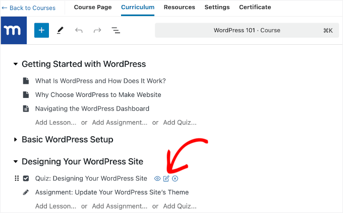 Edit quiz button Edit quiz button