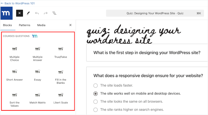 The quizzes blocks The quizzes blocks