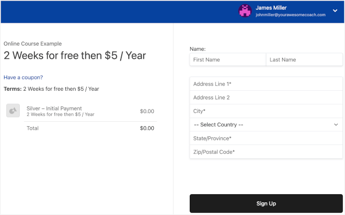 Silver membership sign up page Silver membership sign up page