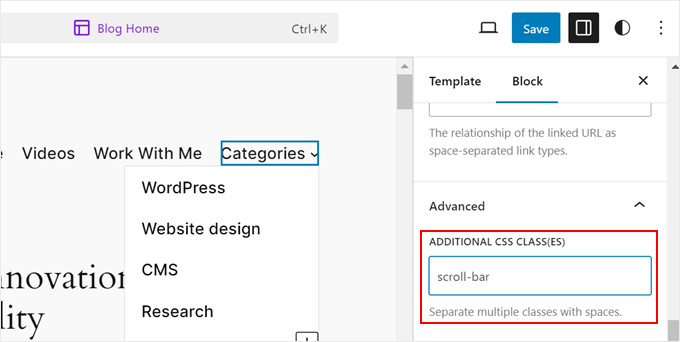 Adding a CSS class to a menu in the full-site editor Adding a CSS class to a menu in the full-site editor