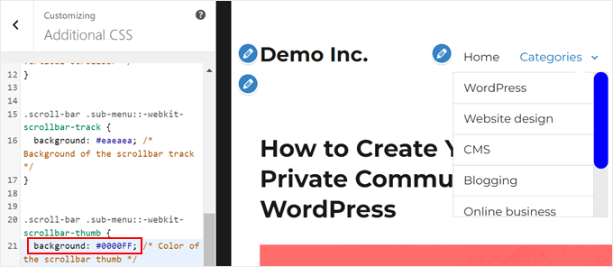 Changing the scrollbar's color with CSS Changing the scrollbar's color with CSS
