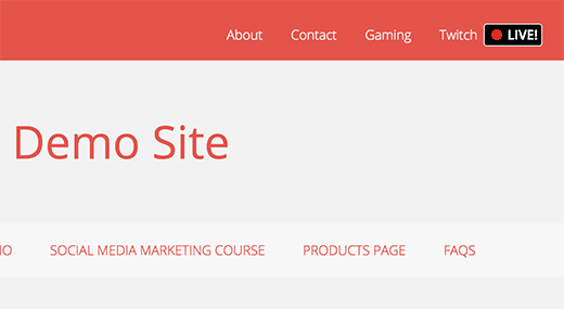 WordPressナビゲーションメニューのTwitchステータス WordPressナビゲーションメニューのTwitchステータス