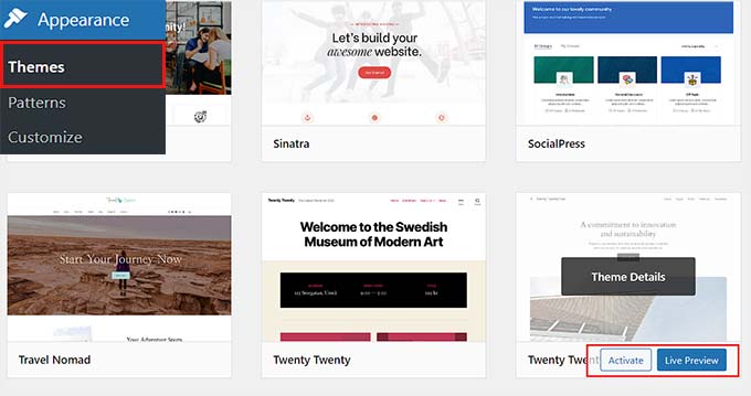 Activate default theme Activate default theme