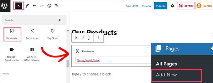 Add shortcode in the block editor Add shortcode in the block editor