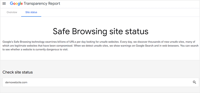 Check website status using Google's Site Status tool Check website status using Google's Site Status tool