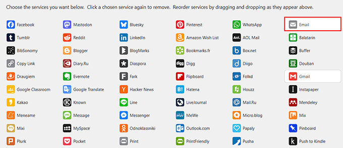 Välj tjänster där du tillåter användardelning Välj tjänster där du tillåter användardelning