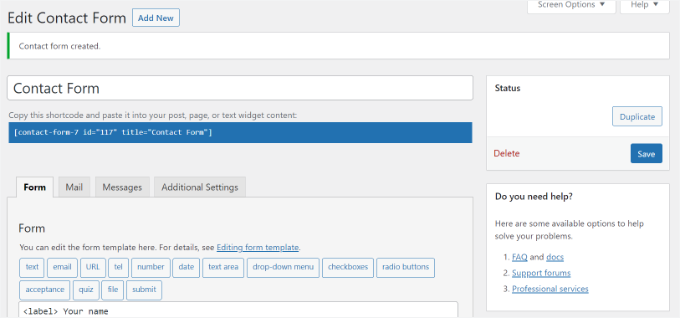 Den Shortcode kopieren
