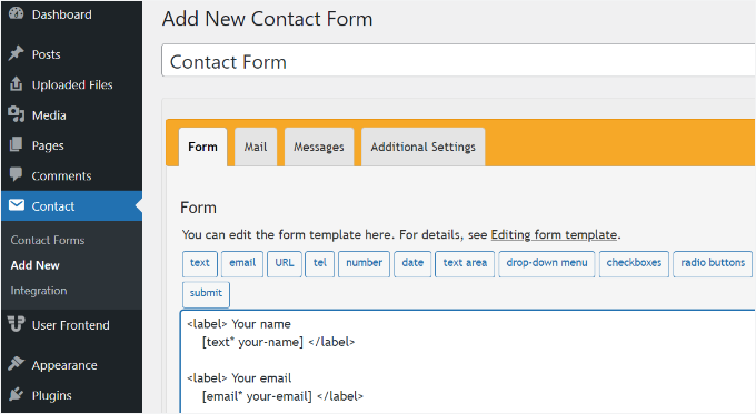 Contact Form 7 Einstellungen bearbeiten