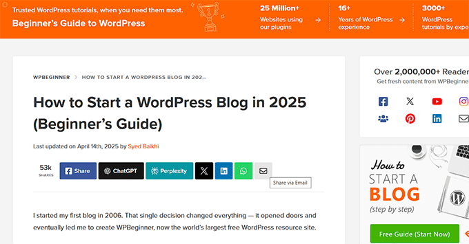 E-postdelningsikon på WPBeginner E-postdelningsikon på WPBeginner