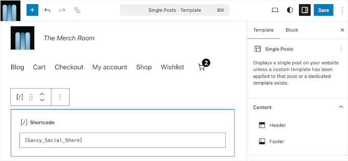 Entering the Sassy Social Share shortcode Entering the Sassy Social Share shortcode